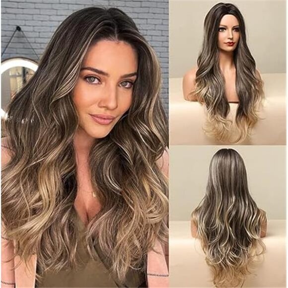 Women Cosplay Daily Natural Hair Wig Heat Resistant Fiber - Brown Mixed Blonde main image 4